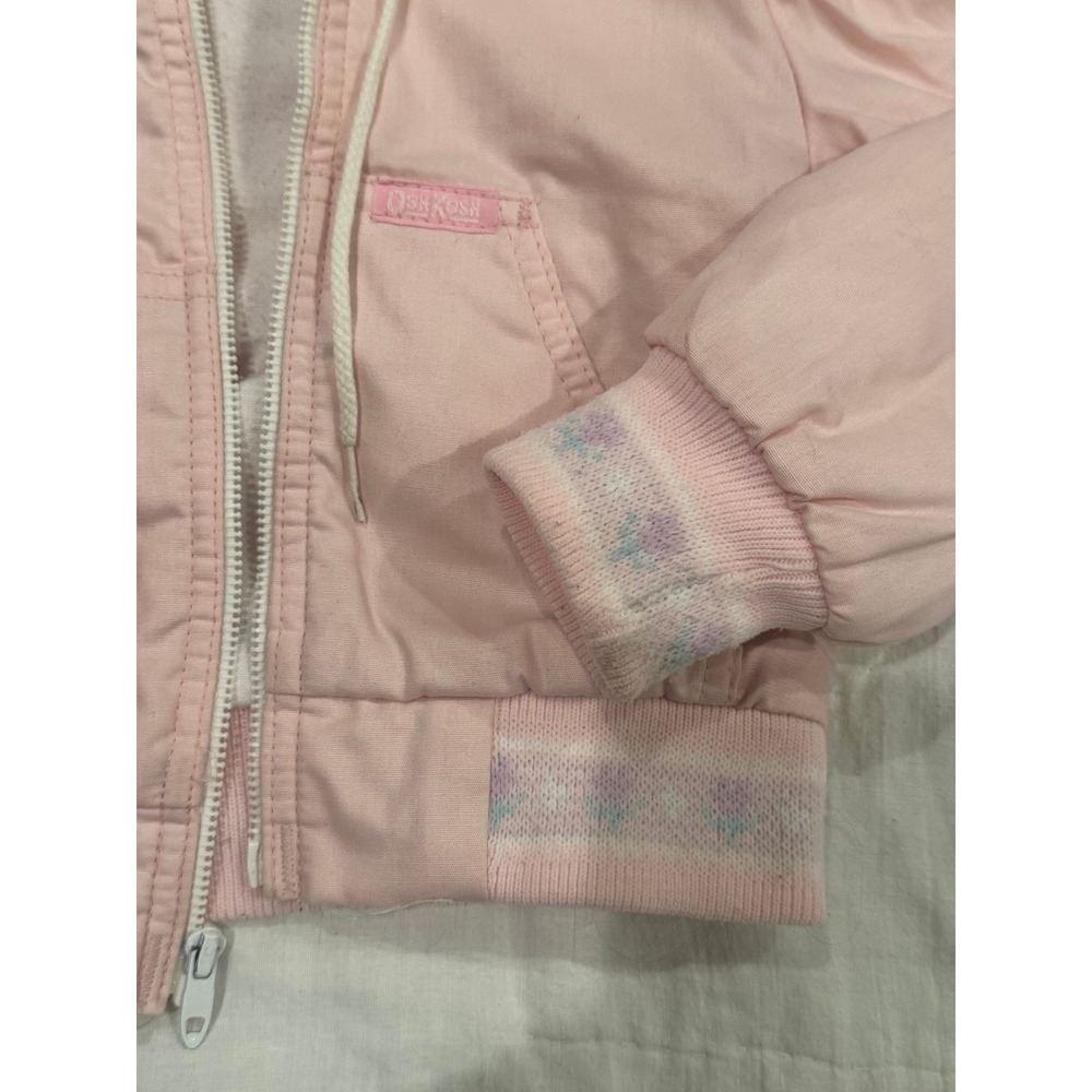 Vintage OshKosh Bgosh Pink Hooded Bomber Jacket Floral Trim Girls Size 3 Toddler - Picture 6 of 8